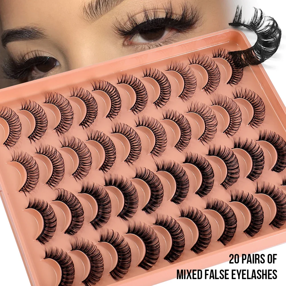 20 Pairs DD Curl Russian Strip Lashes Fluffy Volume False Eyelashes DD Curl Dramatic Messy Faux Mink Fake Lashes Make Up New