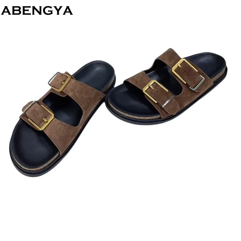 2026 Designer New Suede Slippers Women Open Toe Mules Flat Heel Slides Summer Casual Party Dress Shoes For Women Half Slippers