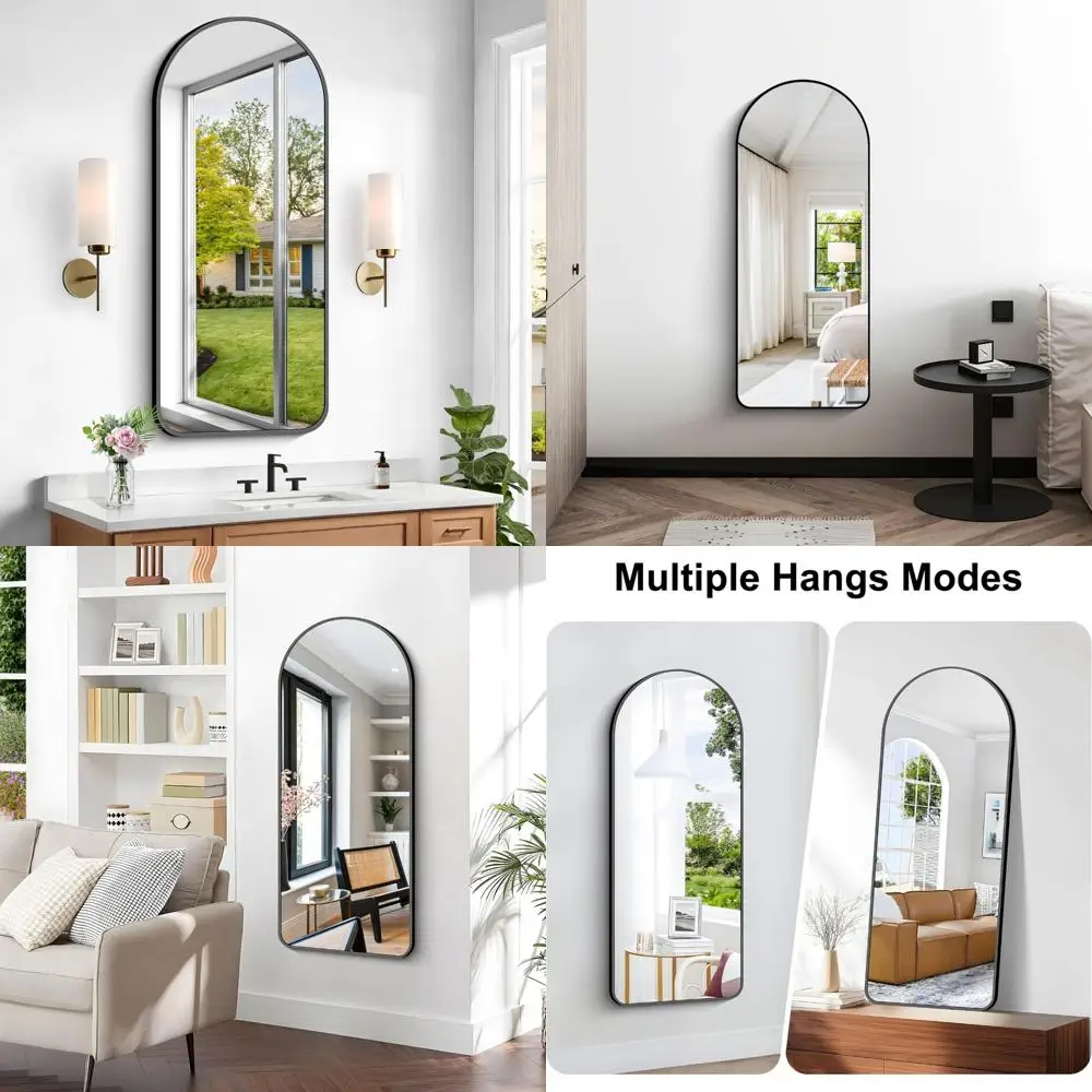 

Elegant Black Arched Bathroom Mirror, 16x48 Wall-Mounted Vanity Mirror with Metal Frame for Bedrooms and Bathrooms