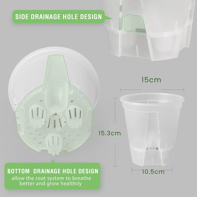 

New 6 Inch Transparent Plastic Garden Pots Self Watering Planters, 5 Pack Plastic Nursery Plant Pots with Deep Reservior
