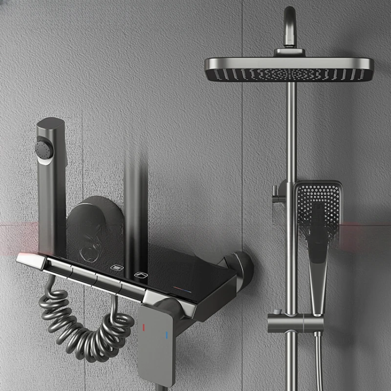 Gun Grey Thermostatic Shower Set for Household Bathrooms, Shower Bathrooms, All Copper Shower Booster