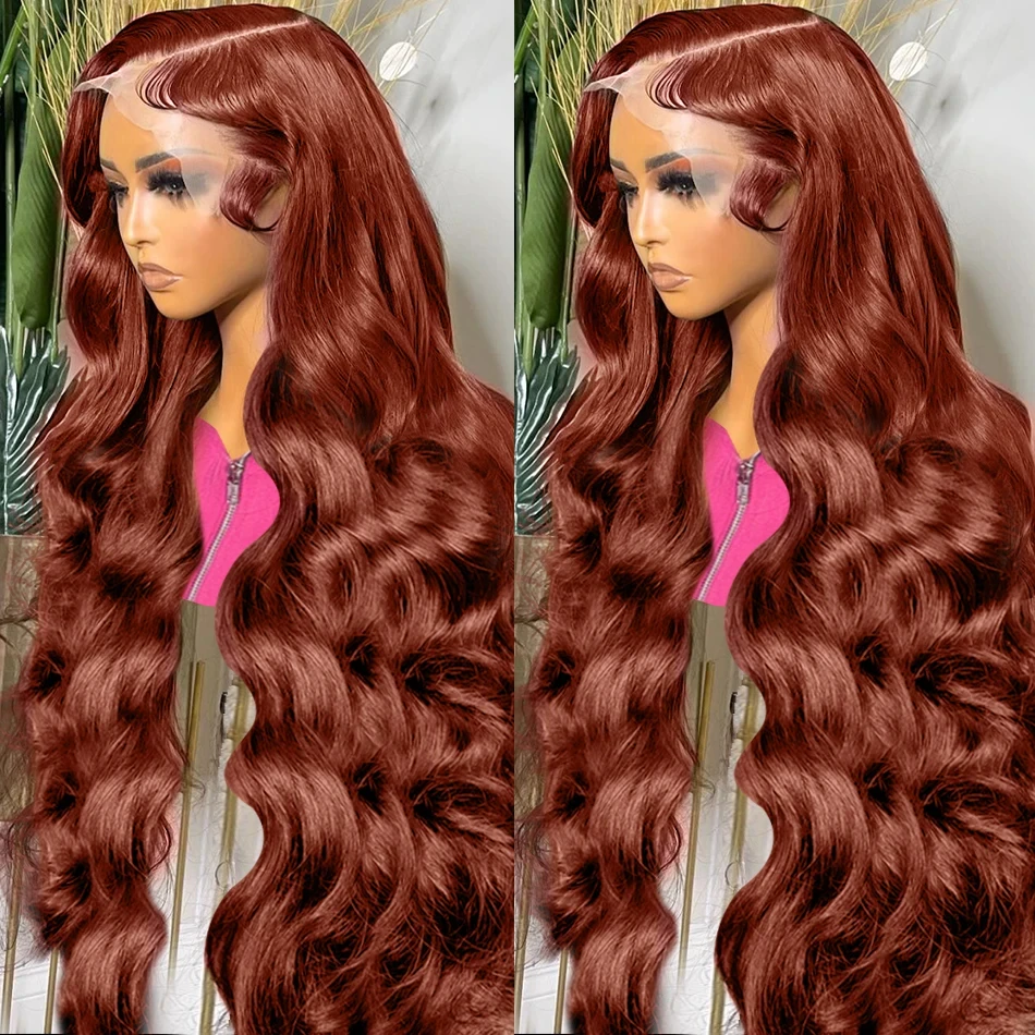 

12A Reddish Brown 13x4 Lace Front Wigs Human Hair 180% Density Bleached Knots for Women Body Wave Copper Red Glueless Human Hair