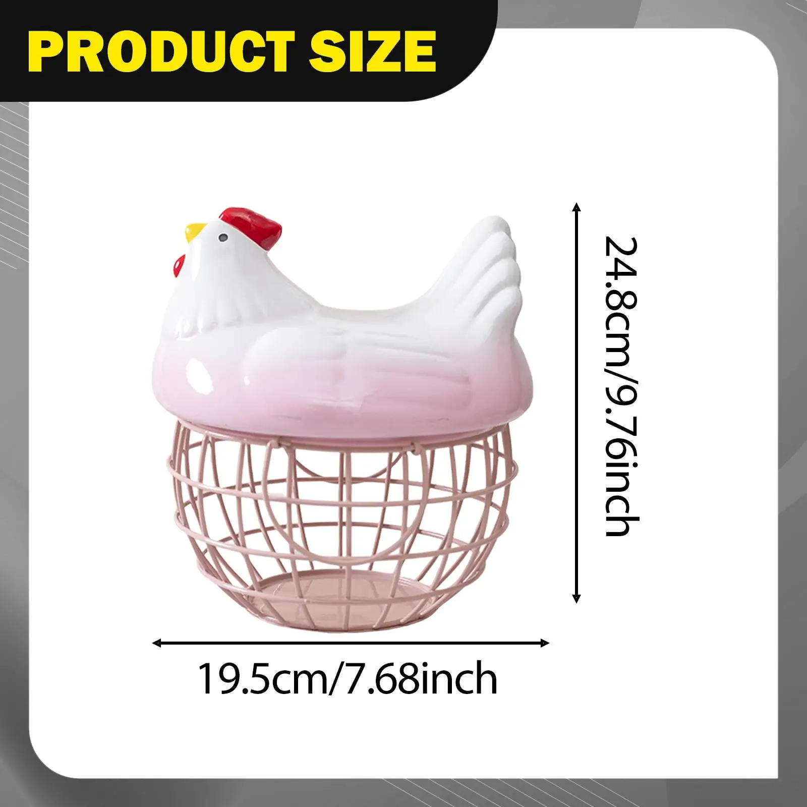 Rustic Metal Egg Container Spacious Tabletop Organizer Ceramic Iron Chicken Egg Basket for Kitchen Farm Fresh Eggs and Fruits