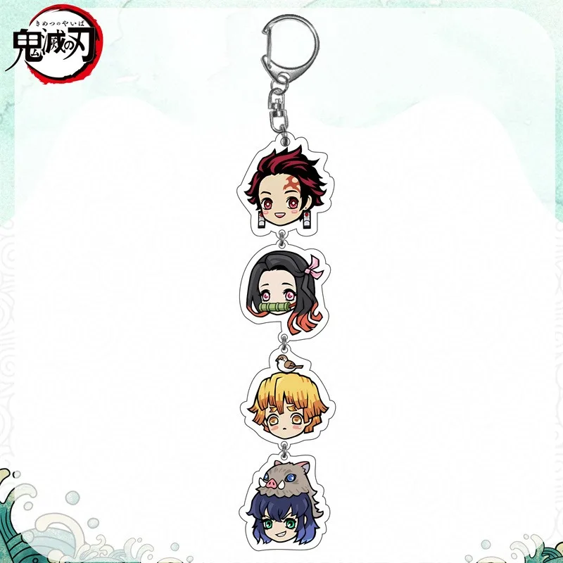 Tanjirou Nezuko Zenitsu Inosuke Giyuu Shinobu Kyoujurou Uzui Tengen Acrylic Keychain Cartoon Kawaii A String Gift for Friend