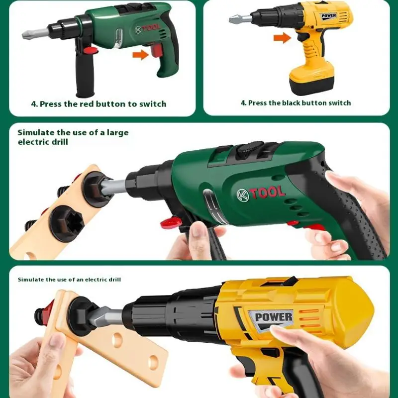 1 ensemble de Kits de vis de perceuse électrique pour tout-petits, Kit de perceuse électrique de Simulation de jouet pour enfants avec des sons réels et des outils de Construction d'action
