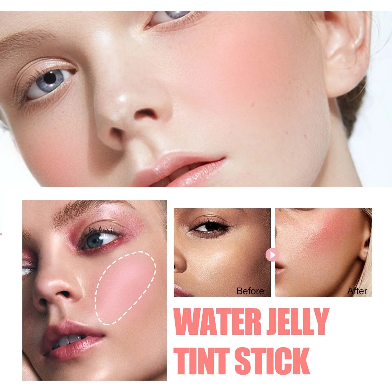 Korea Beauty Makeup Blush Stick Lip Tinted Cooling Water Jelly Tint Jelly Blush Stick Watercolor Multi-Use Matte Cheek Makeup