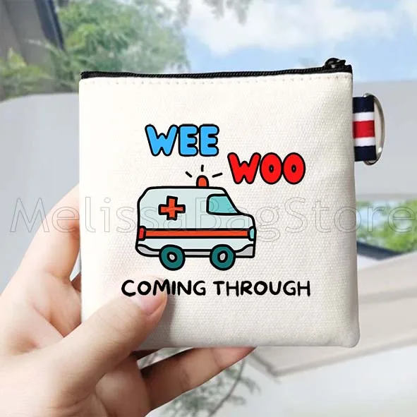 Cute Ambulance Nurse Life Stethoscope Nursing Canvas Coin Purse Key Case Storage Simple Small Bag Cotton Wallet Zipper Pouch