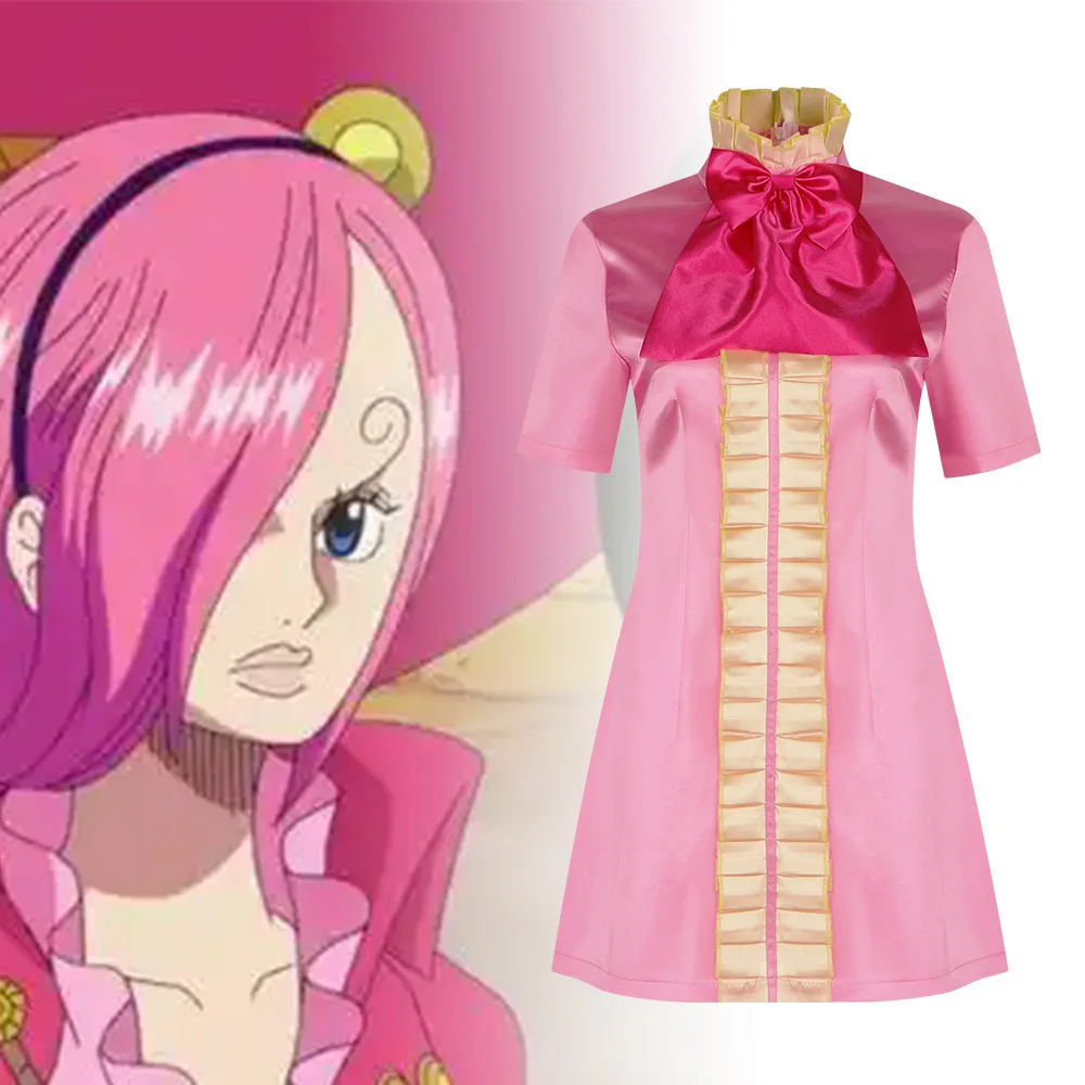 Anime Women Pink Princess Dress One Cos Piece Vinsmoke Reiju Fantasia Costume Halloween Party Clothes Suit