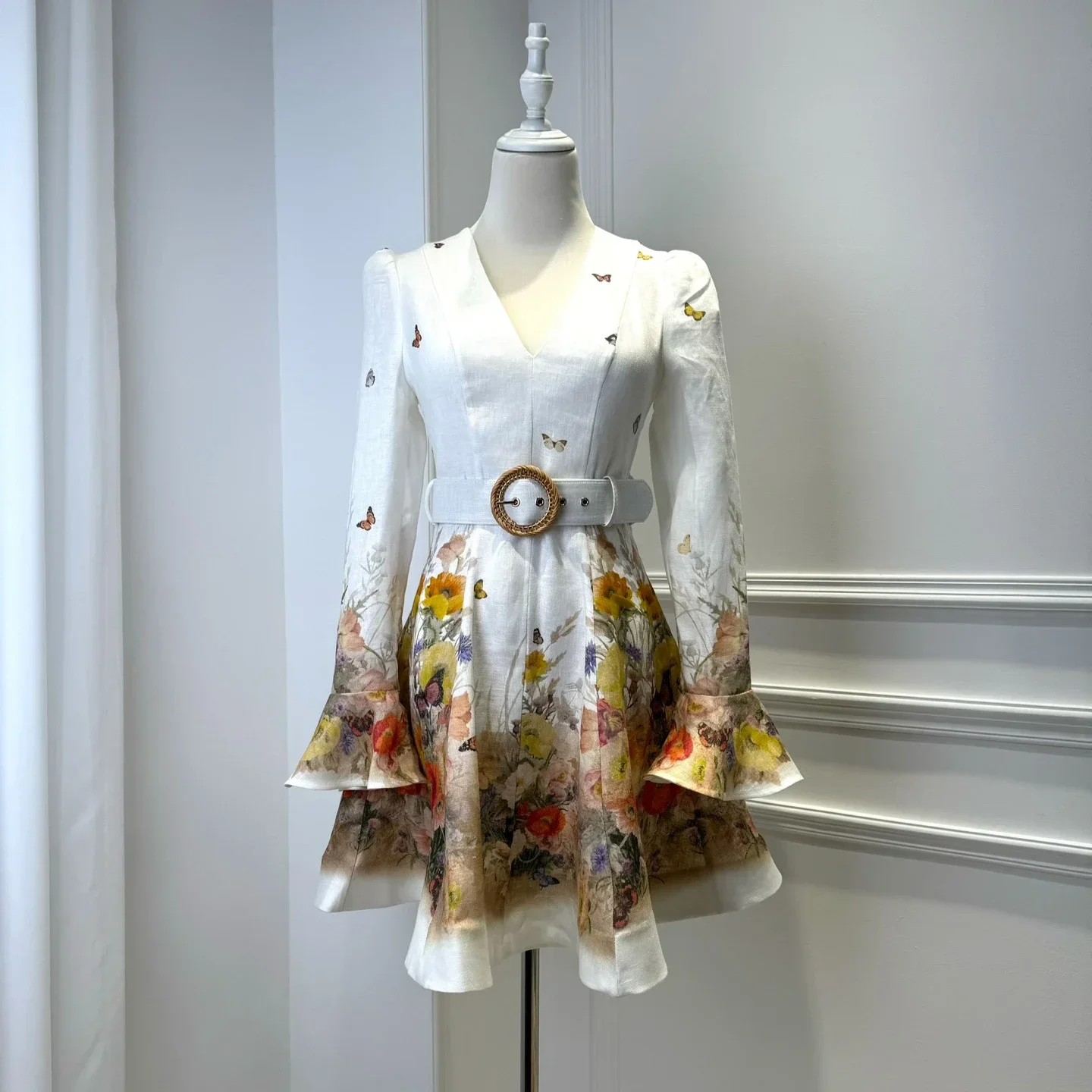 

Highest Quality Version Elegant Dress Australia Luxury Design Resort Wear Vintage Floral Print Long Sleeve A-line Mini Dresses