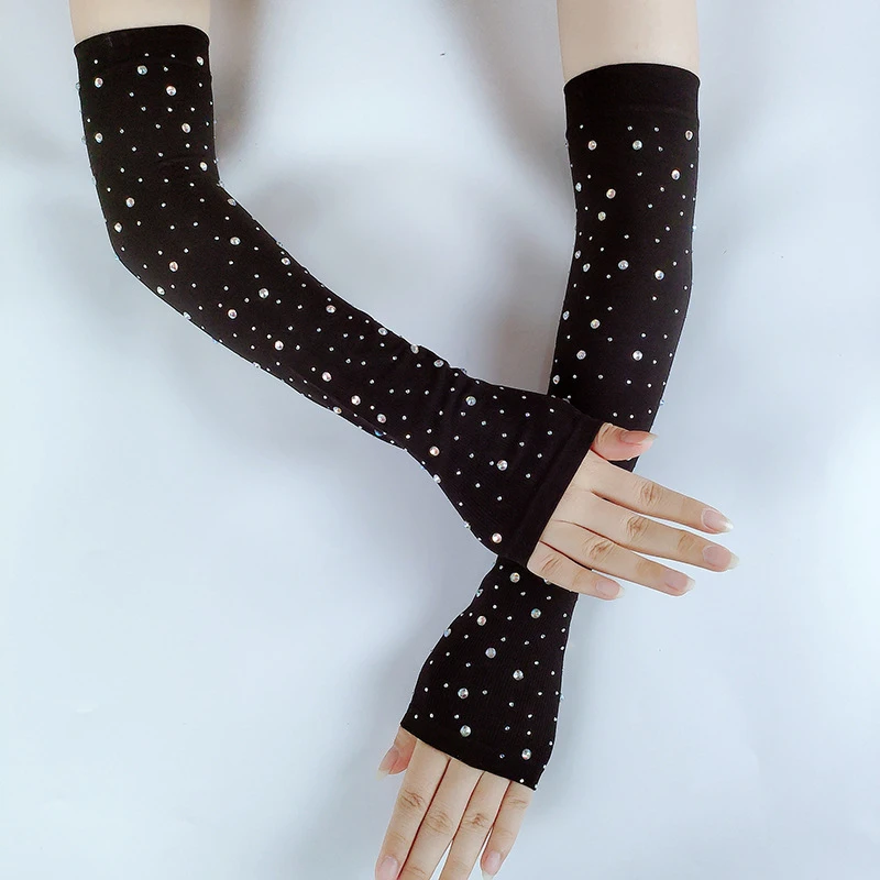 Sarung Tangan Tanpa Jari Berkendara Panjang Berkilau Berkilau untuk Wanita Lengan Lengan Renda Seksi Pelindung Matahari Musim Panas Lengan Jaring Sejuk