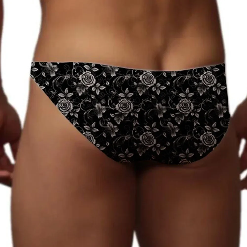 Bragas sexis de alta calidad con estampado Floral para hombre, ropa de playa de seda helada, ropa interior juvenil de tiro bajo, lencería de cintura baja