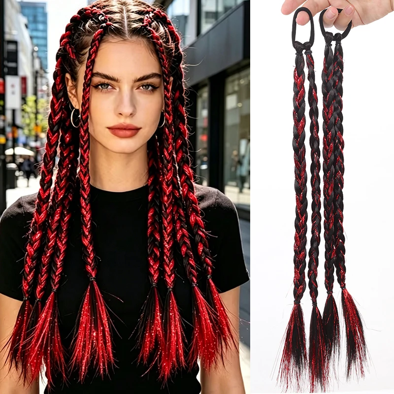 Extensions de cheveux synthétiques tressées, faciles à porter, parfaites pour le cosplay, le style Y2K, les fêtes et les festivals de musique