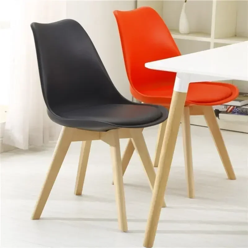 

Nordic solid wood learning office desk chair plastic backrest dining chair simple lazy makeup home stool