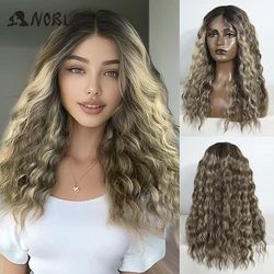 Nobre peruca dianteira do laço sintético longo encaracolado 20 Polegada longo médio parte peruca do laço para as mulheres peruca dianteira do laço ombre loira peruca cosplay