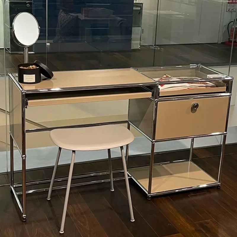 Module Cabinet Computer DeskMobile Internet Celebrity Study Office Stainless Steel Soild Wood Combination Module Laptop Desk