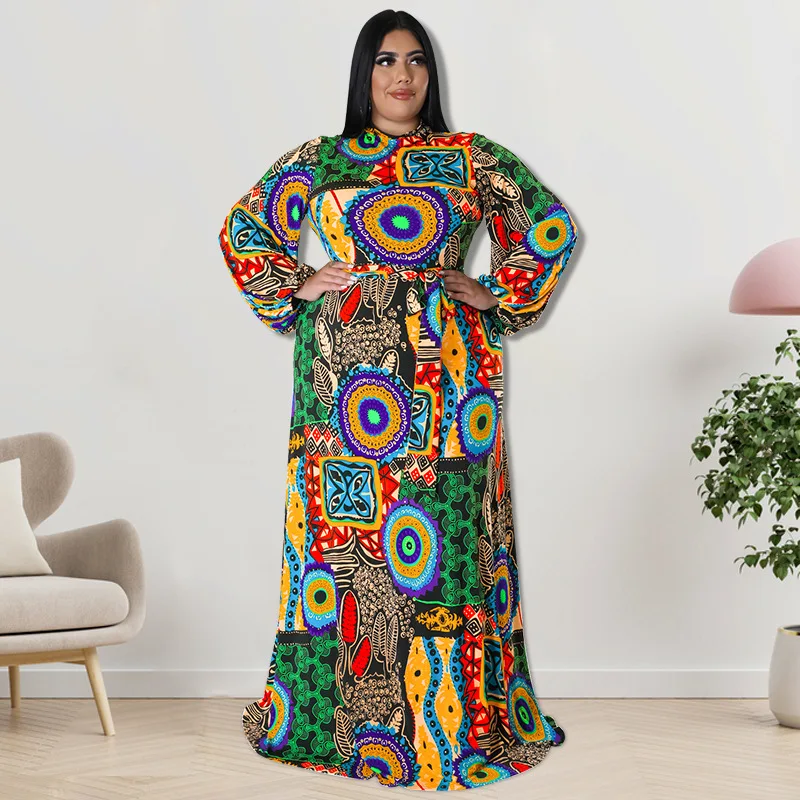 

Ankara Dashiki Style Vintage Plaid Print Women Maxi Long Big Swing Sexy Dress African Dashiki Loose Mother Gift Vestidos