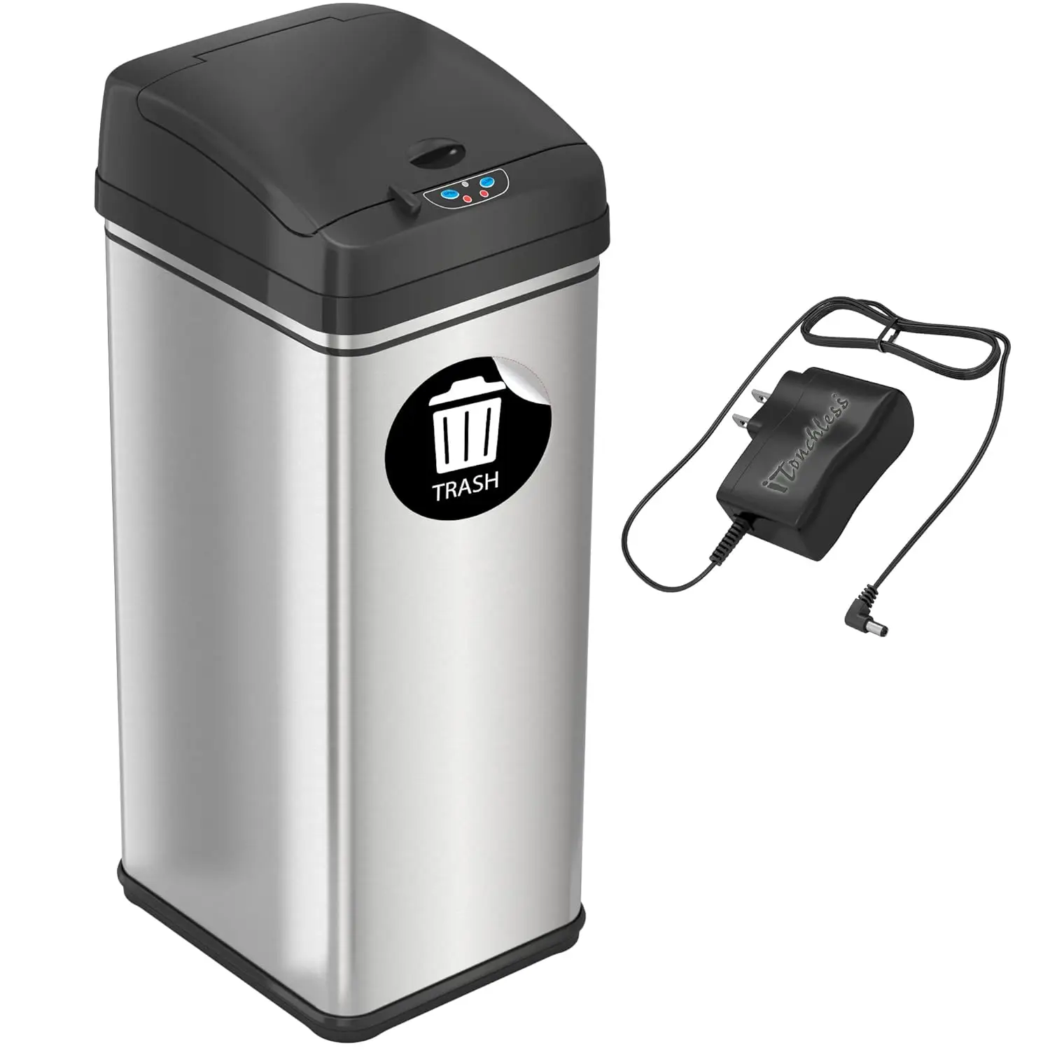 

13 Gallon Automatic Sensor Kitchen Trash Can with AC Adapter, Deodorizer, and 'Trash' Vinyl Sticker