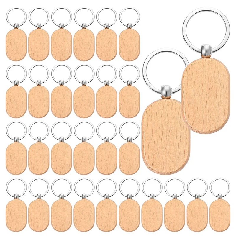 

1Set Wood Engraving Blanks Wooden Keychain Assorted Shape Unfinished Key Tag Craft Accessories With Ring For DIY Gift B