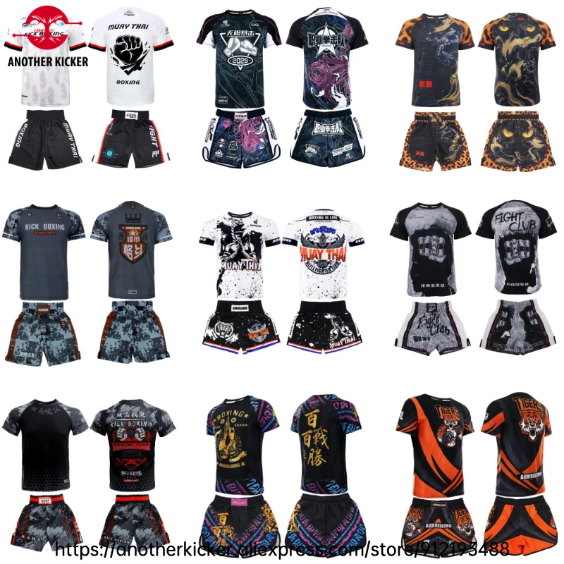 

Muay Thai Shorts and T Shirt Set Boxing Shorts Men Women Quick Dry Fighting Kickboxing Pants Gym Martial Arts Training Uniform