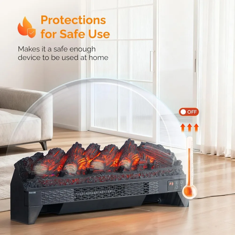26 inserts de cheminée électrique avec télécommande, WiFi, faux bûches, minuterie, protection contre la surchauffe, flamme réglable
