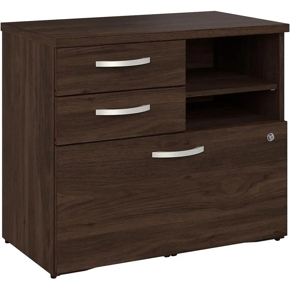 

Black Walnut Office Storage Cabinet with Drawers and Shelves for Organization in Home or Professional Workspace