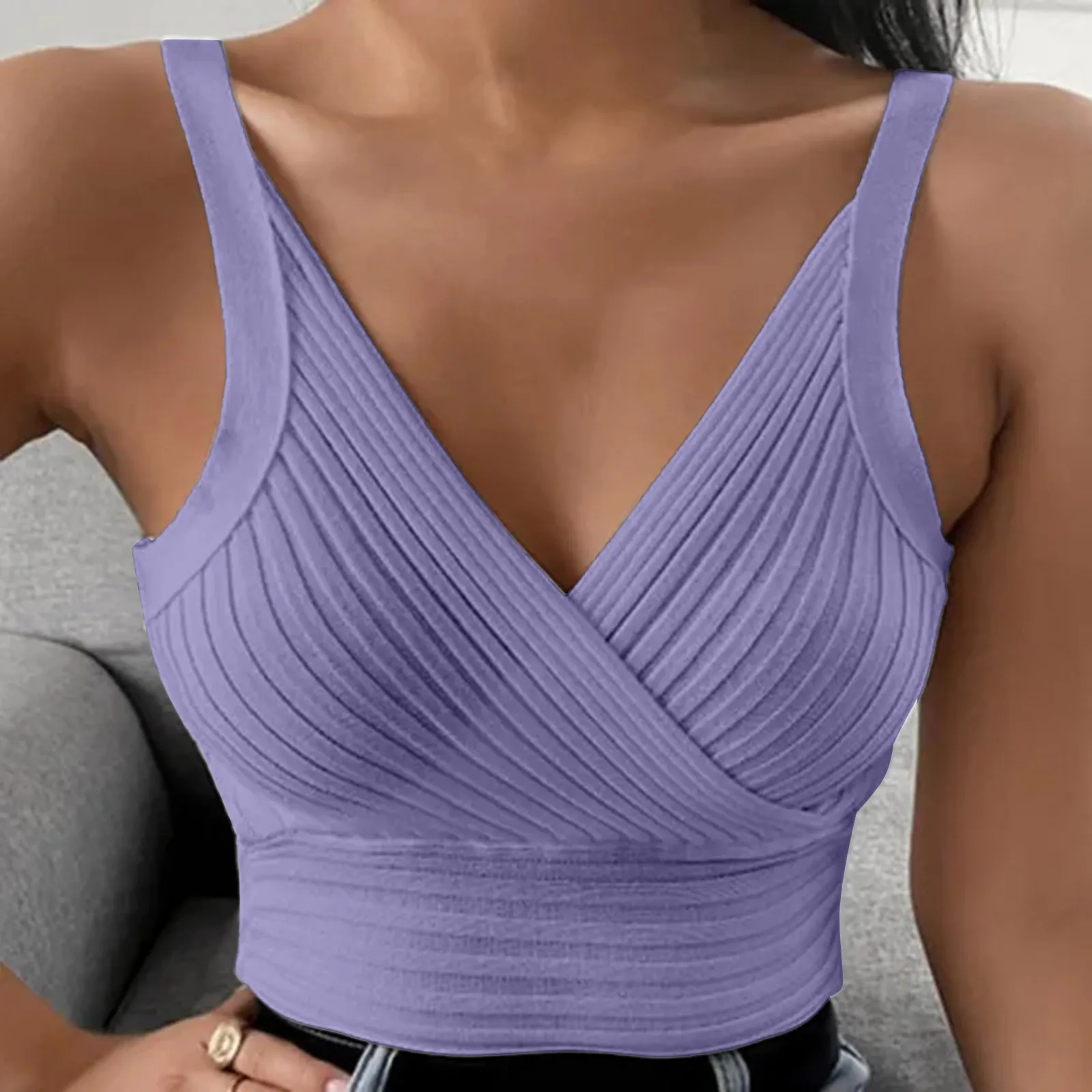 Women\'s Tanks & Camis Padded Bralettes Sports Tops V Neck Sleeveless Vest For Women Solid Color Secy Fashion Ladies Blouses