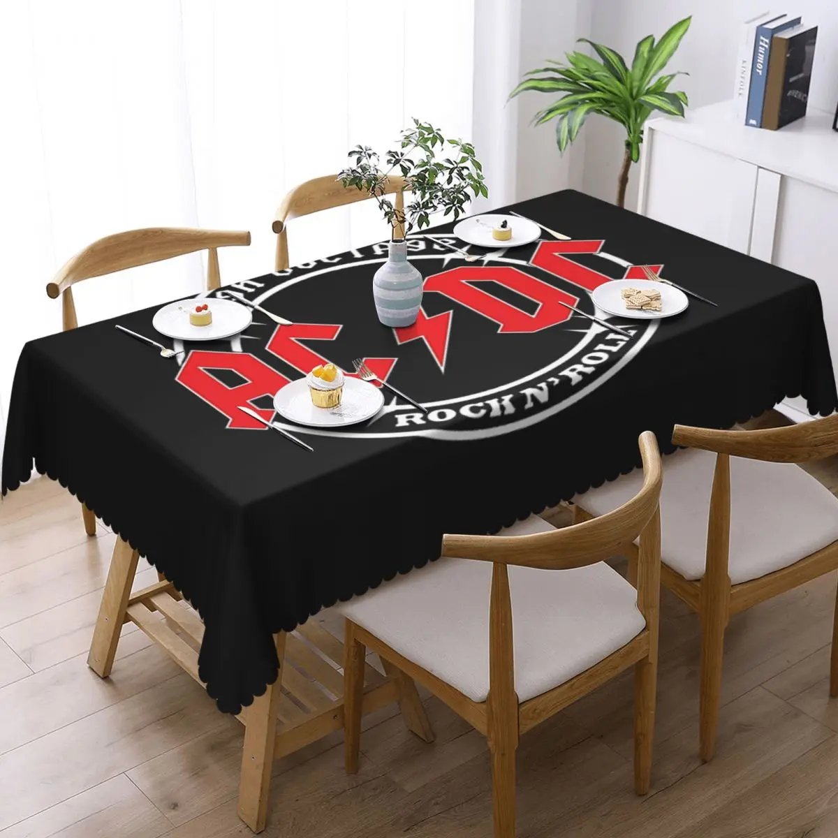 Customized Rectangular Vintage Rock AC DC Table Cloth Oilproof Tablecloth Outdoor 40