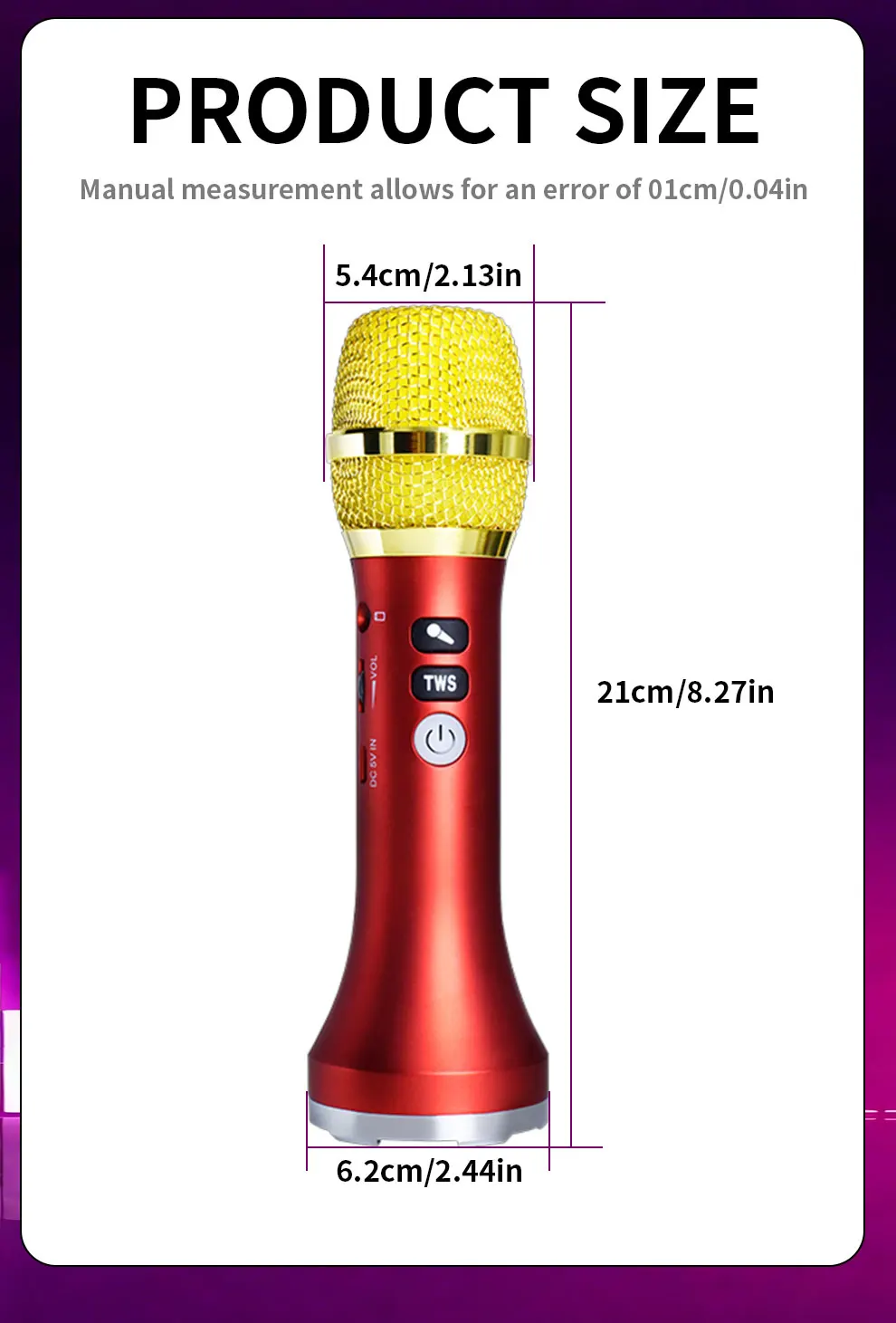 20 W 1 Stück 21 cm TWS Karaoke-Mikrofon Bluetooth 5.3 für Kinder/Erwachsene Geschenk Home Party Karaoke Wireless Duet Mic tragbarer Lautsprecher – Detail 8