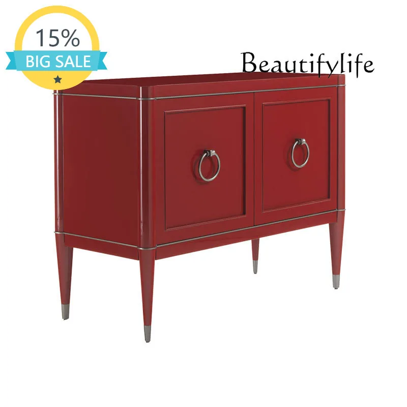 

BJ Light Luxury Entrance Cabinet Modern Simple Burgundy Solid Wood Decorative Cabinet Living Room Wall Locker