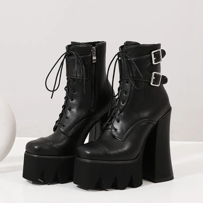 

Platform Ankle boots for women Autumn Winter warm Thick High Heel Boots Black Female Party Shoes Plus Size 43 snow boots 2035-1