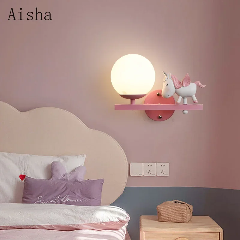 เด็กโคมไฟข้างเตียงเด็กผู้หญิง Wall Art Sconce การ์ตูนสร้างสรรค์ Eye Protection LED ตกแต่งบ้าน Salon Home