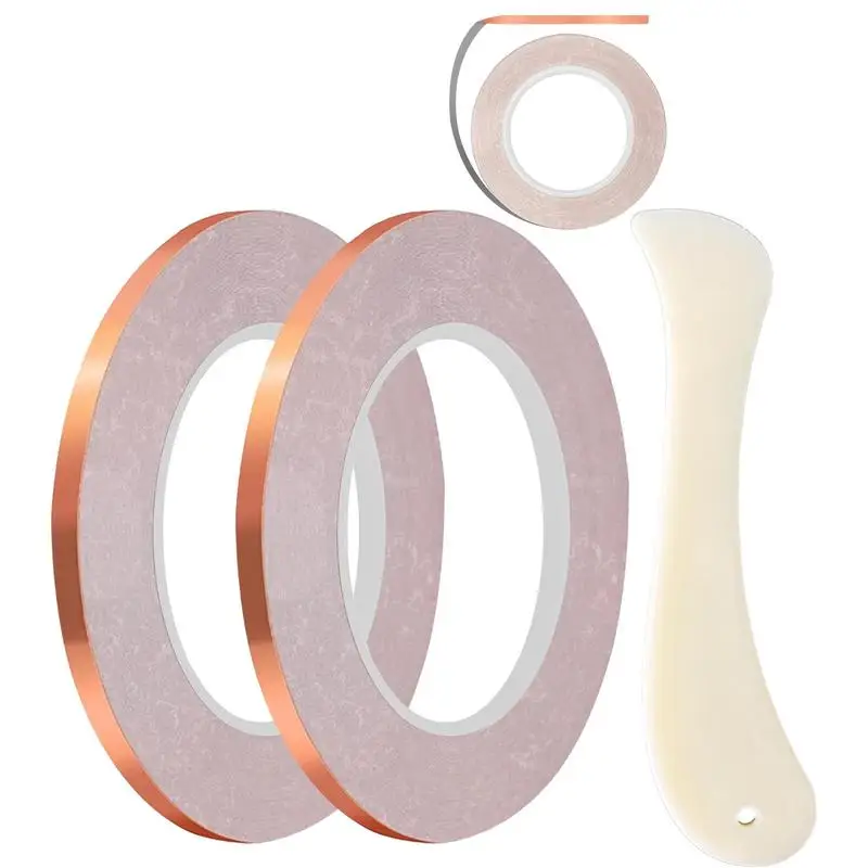 2pcs Copper Foil Tape For Stained Glass DIY Crafts Comes With Cow Break Paper Knife Adhesives Tapes For Electrical Repair