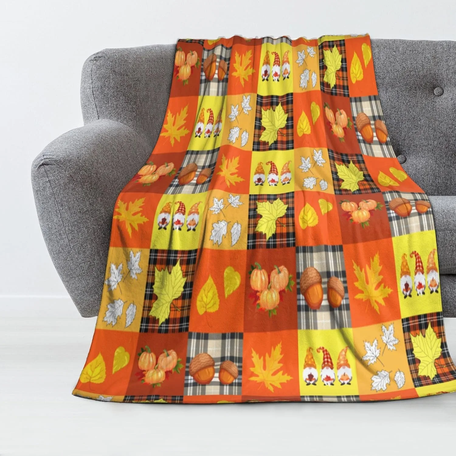 1PC Halloween-Überwurfdecke, Kürbis-Ahornblätter, Thanksgiving, dünne Decke, Geschenke für Couch, Bett, Auto, Zuhause, Camping, alle Jahreszeiten