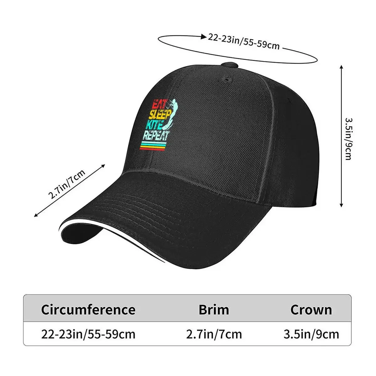 Eat Sleep Kite Repeat Lifestyle Themed Design Baseball Cap Adjustable Washed Hip Hop Hats Men Adult Fitted Retro Design