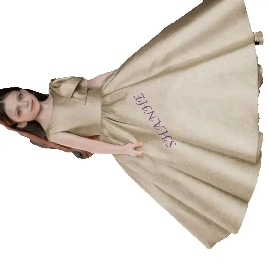 맞춤형 꽃 소녀 드레스 튤 소재 민소매 풍성한 리본 발목 길이 어린이 성찬식 파티 드레스 소녀용