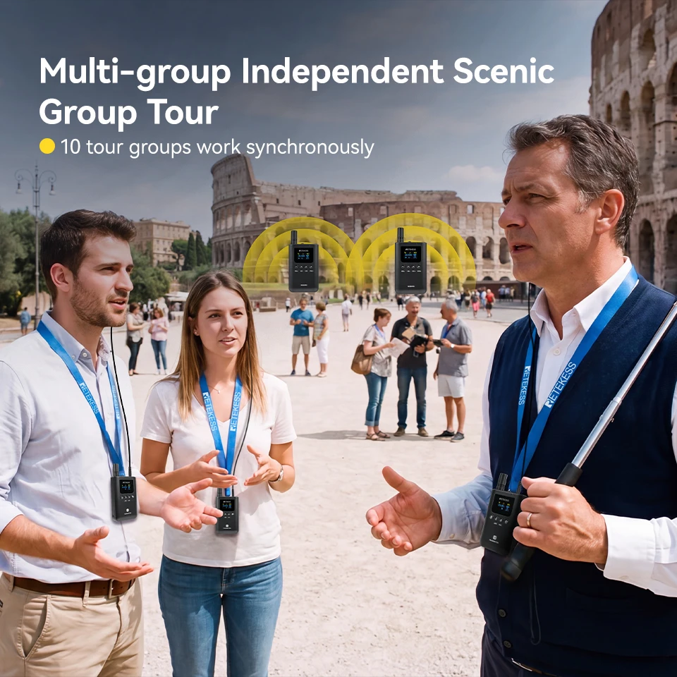 Retekess Tour Guide System TT129 Vollduplex-Kommunikationssystem, kabelloser Audio-Guide, drei Sendermikrofone für Tourismus-Meetings – Detail 21