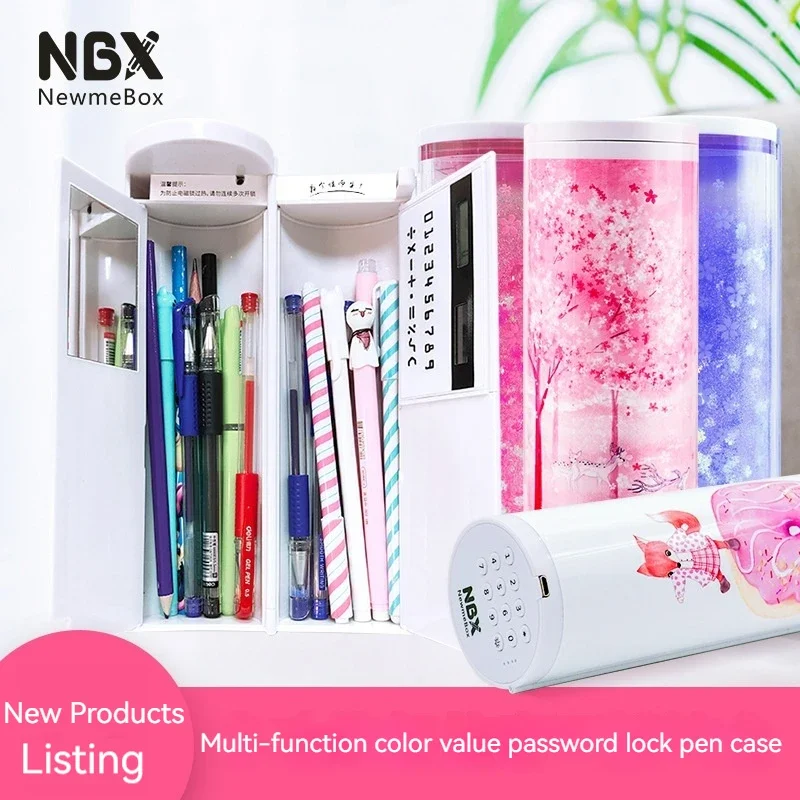 Imagem -03 - Nbx-senha dos Desenhos Animados Padrão Lápis Cases Pen Holder Grande Capacidade Papelaria Box Coded Lock Home Office e Bolsa de Armazenamento de Escola