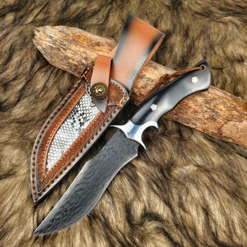 

High Hardness VG10 Damascus Blade Ebony Handle Tactics Hunting Knife Outdoor Field Camping EDC Survival Tools with Gift Box