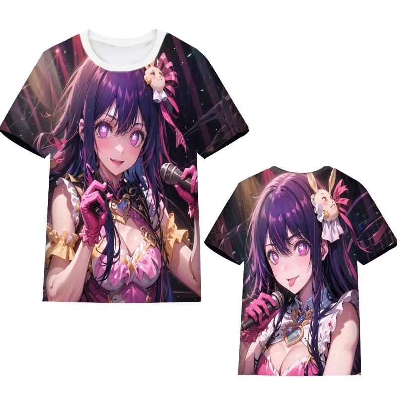 Oshi No Ko Anime T‑Shirt Ai Hoshino Ruby Full Print Short‑Sleeve Tee Double‑Sided Print Idol Stage Graphic Unisex Casual Tops
