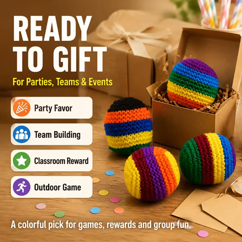 Hacky Sack Rainbow Striped Handmade Knitted Soft Durable Outdoor Sports Juggling Balls Playground Party Group Games Activities