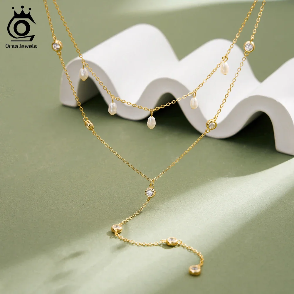 

ORSA JEWELS Elegant 925 Sterling Silver Shiny Pearl Choker Chainfor Women Sexy Summer Layered Necklace Jewelry Accessory BQN31