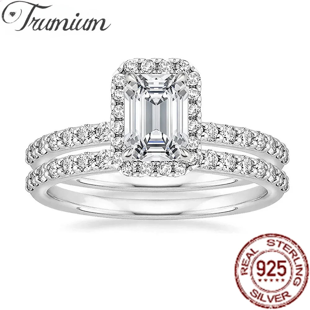 Trumium 2CT Engagement Rings for Women CZ S925 Silver Wedding Ring Sets Radian Cut Bridal Sets Zirconia Promise Rings