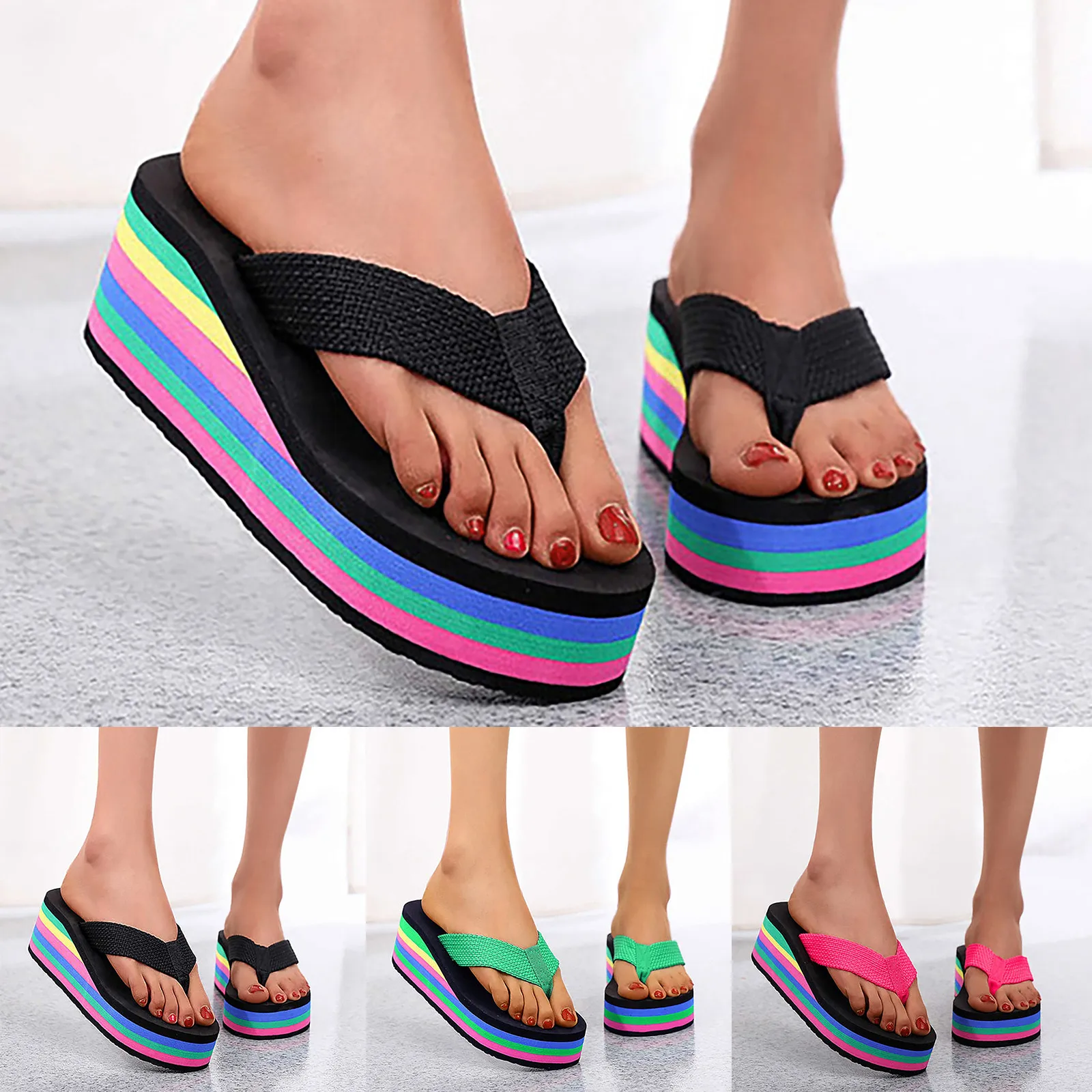 Women Wedge Floral Flip Flops Thick Sole Slip-On Colorful 2024 Summer Women Shoes Summer Daily Walking Woman sandalias de mujer