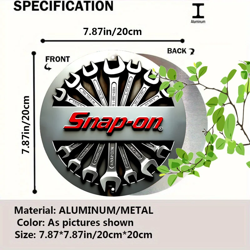 1pc Snap-on Round Aluminum Sign, Craftsmanship Round Aluminum Sign, Mechanics Metal Tin Sign - Wrenches Rustic Metal Wall Art, M