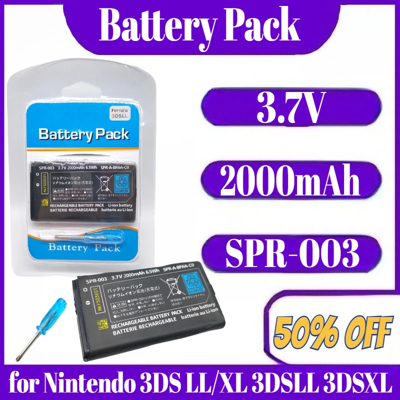 Paket Baterai Li-ion Isi Ulang 3.7V 2000mAh SPR-003 untuk Nintendo 3DS LL/XL 3DSLL 3DSXL