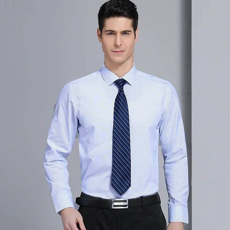 Men Cotton Long Sleeve Shirt Business Casual Striped Shirt Spring Autumn Top Clothes