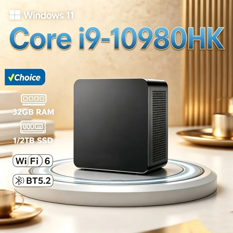 Rugged Core I9 10980HK Portable Mini PC, WiFi6 BT5.2, Dual Gigabit Ports, 4K Multi Display Compact Host for Office Daily