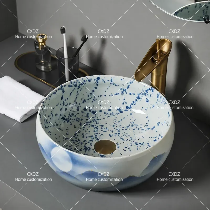Creative Tire Shaped Stage Basin Ceramic Wash Basin Antique Retro Bathroom Art Basin Household