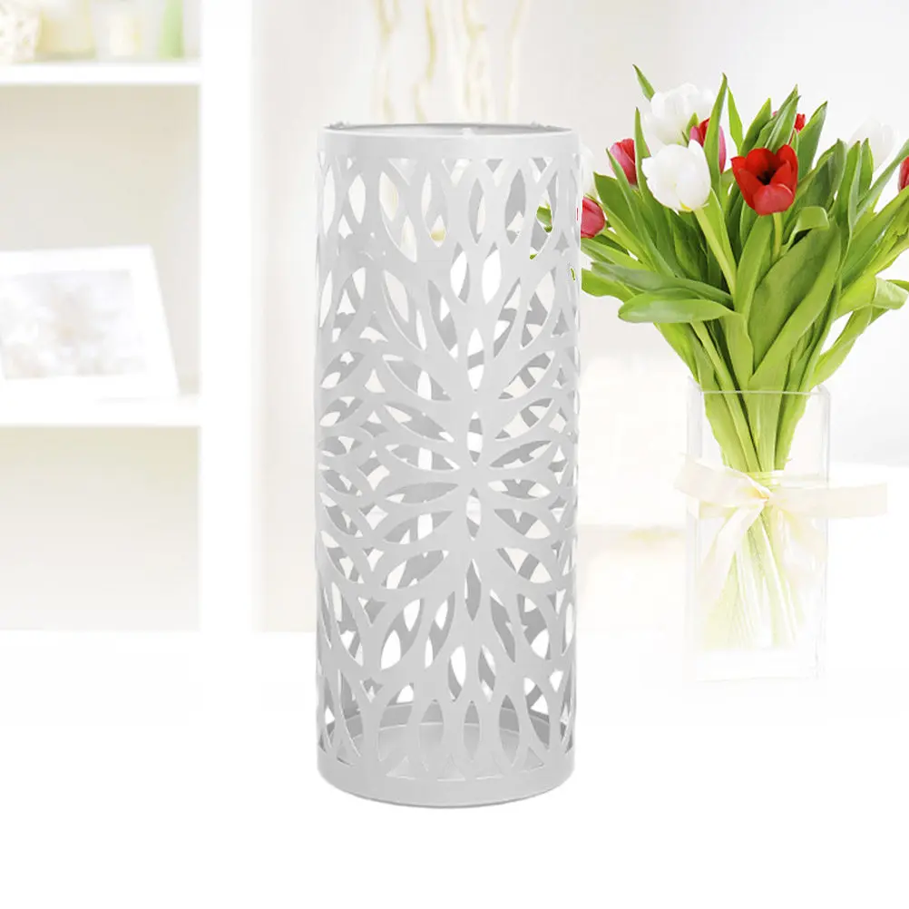 

Modern Hollow Metal Umbrella Holder Anti-Rust Iron Stand White Large Capacity Organizer for Home Office Restaurant Umbrella Rack