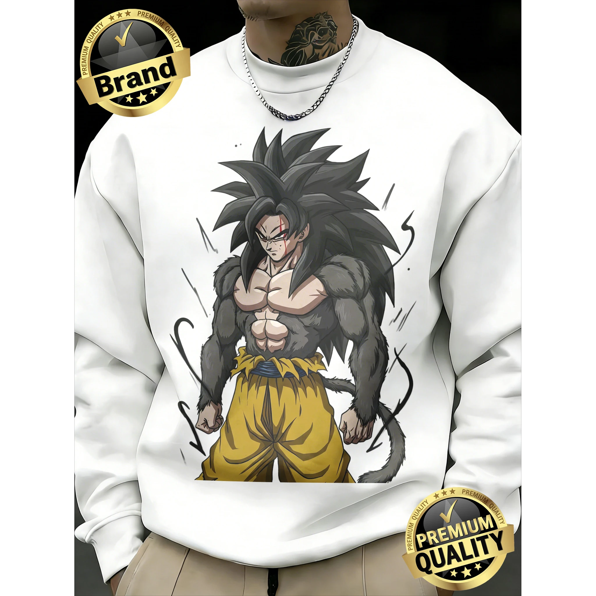 

2026 Spring Autumn Retro Dragon Ball Sweatshirt, 100% Cotton Crewneck, Super Saiyan 4 Print, Oversized Daily Sports Top for Guys